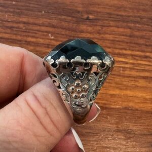 Extra large black onyx, sterling silver and brass